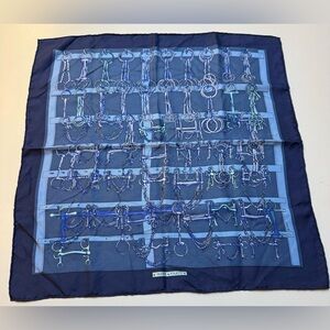 Hermes-Paris vintage 90’s Mors et Filets Pochette Pocket Square Silk Twill scarf